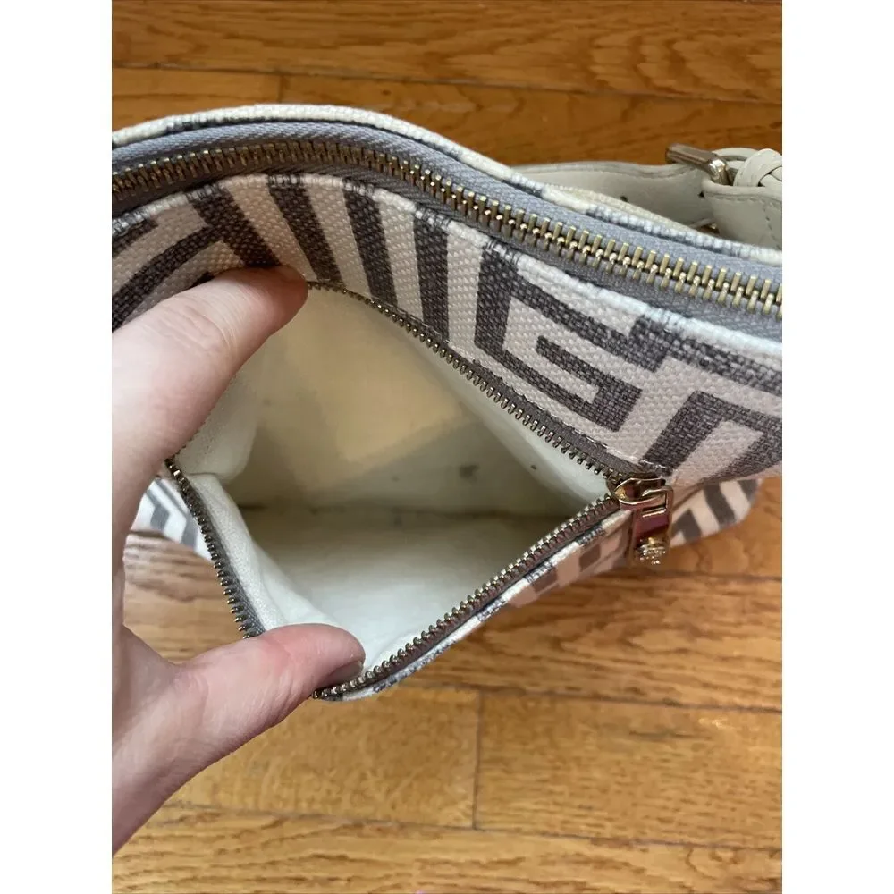 SPARTINA City Market Dixie Shoulder Bag De Renne Gray‎ Cream White Linen Leather